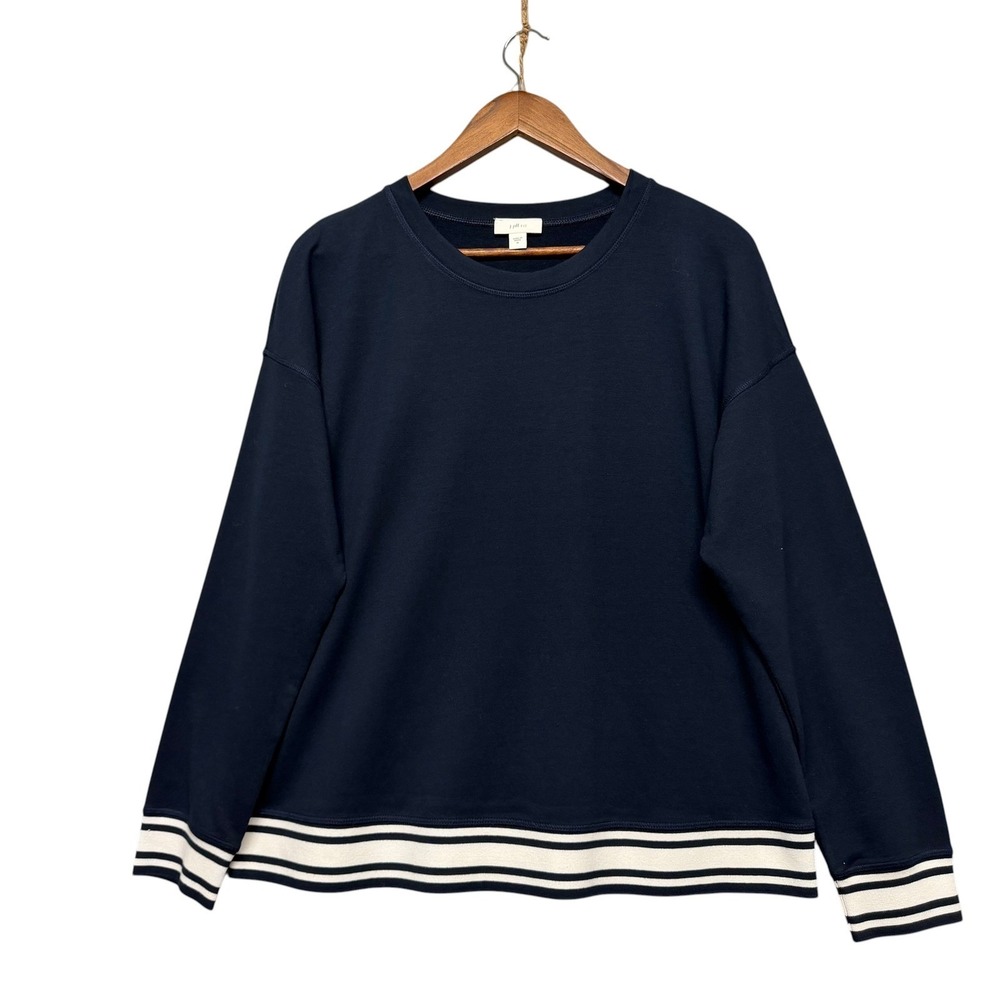 J.Jill Fit Sweatshirt Womens M Navy Blue Pullover Nautical Minimalist Lagenlook